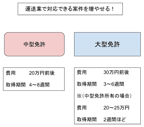 中型自動車免許と大型自動車免許の違い